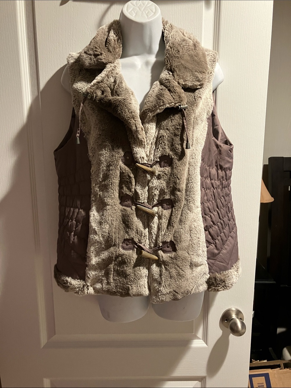 Montanaco Plush Faux-Fur Toggle Vest - Taupe